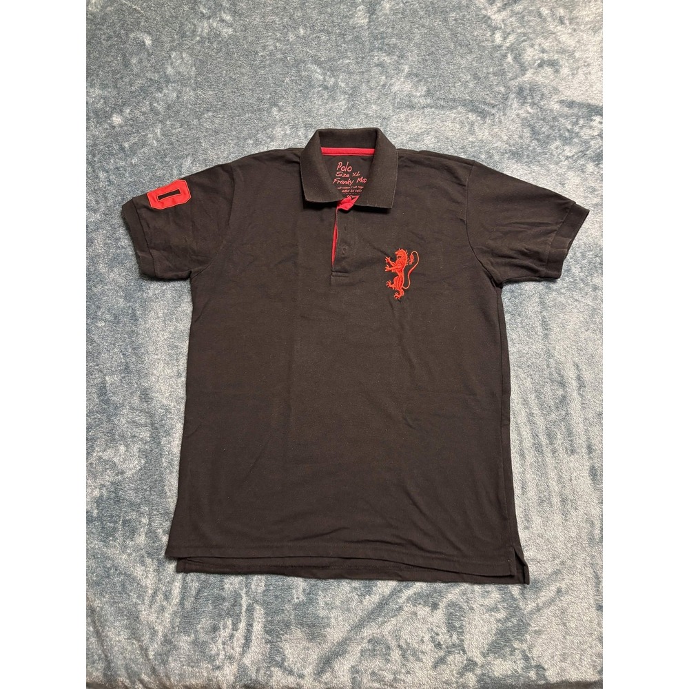 Franky Max Polo Shirt Mens XL Black Performance Lion Crest Patch Red Accents